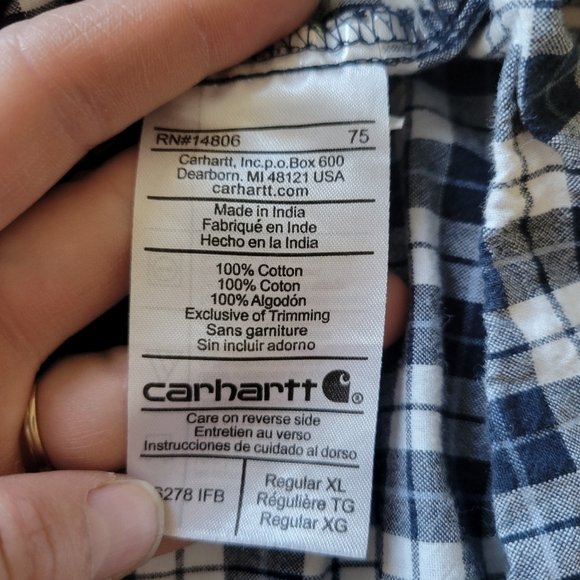 Carhartt Men’s Blue Plaid Button Down Short Sleeve Shirt Size XL - Picture 8 of 8